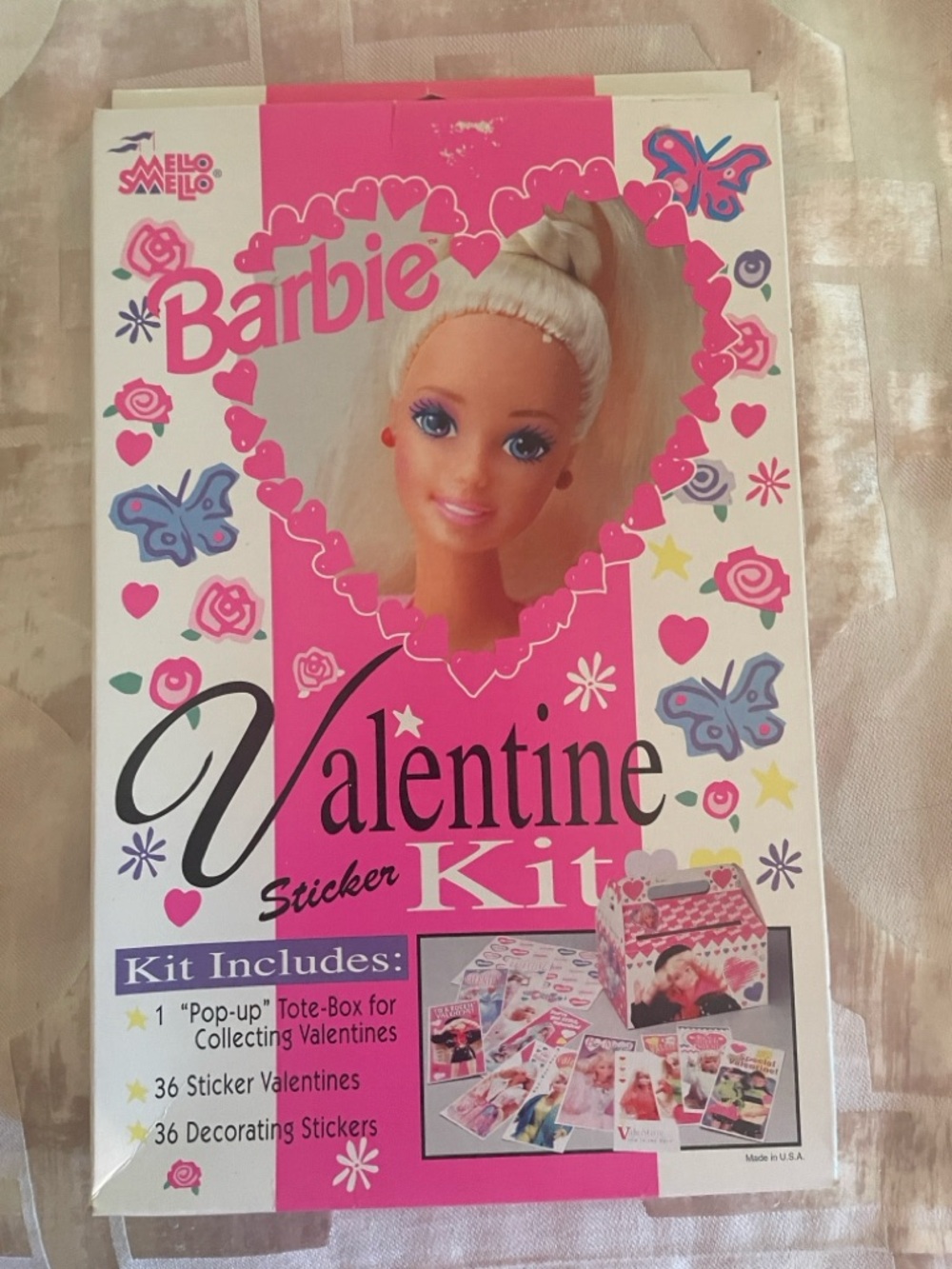 vintage 1992 Barbie Valentine Sticker Kit manufactured by Mello Smello